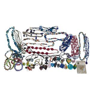 Mixed Glass & Beaded Jewelry Lot Necklaces Bracelets & Pendants 3 + Pounds